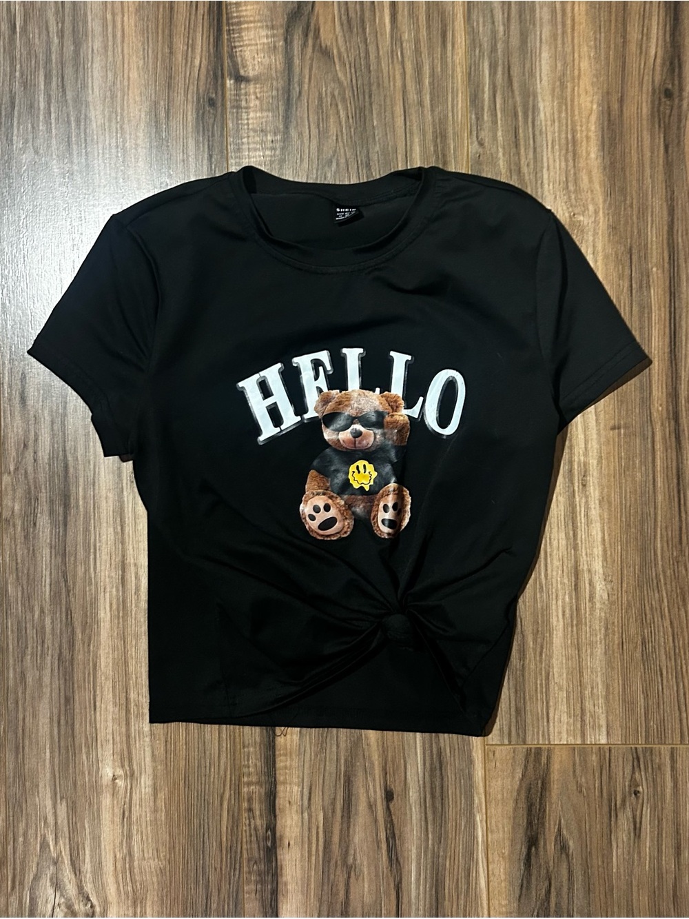 Black "HELLO" Teddy Graphic Tee